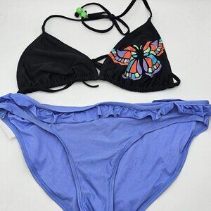 Old Navy Butterfly Bikini Set Women's L (Purple/Black)